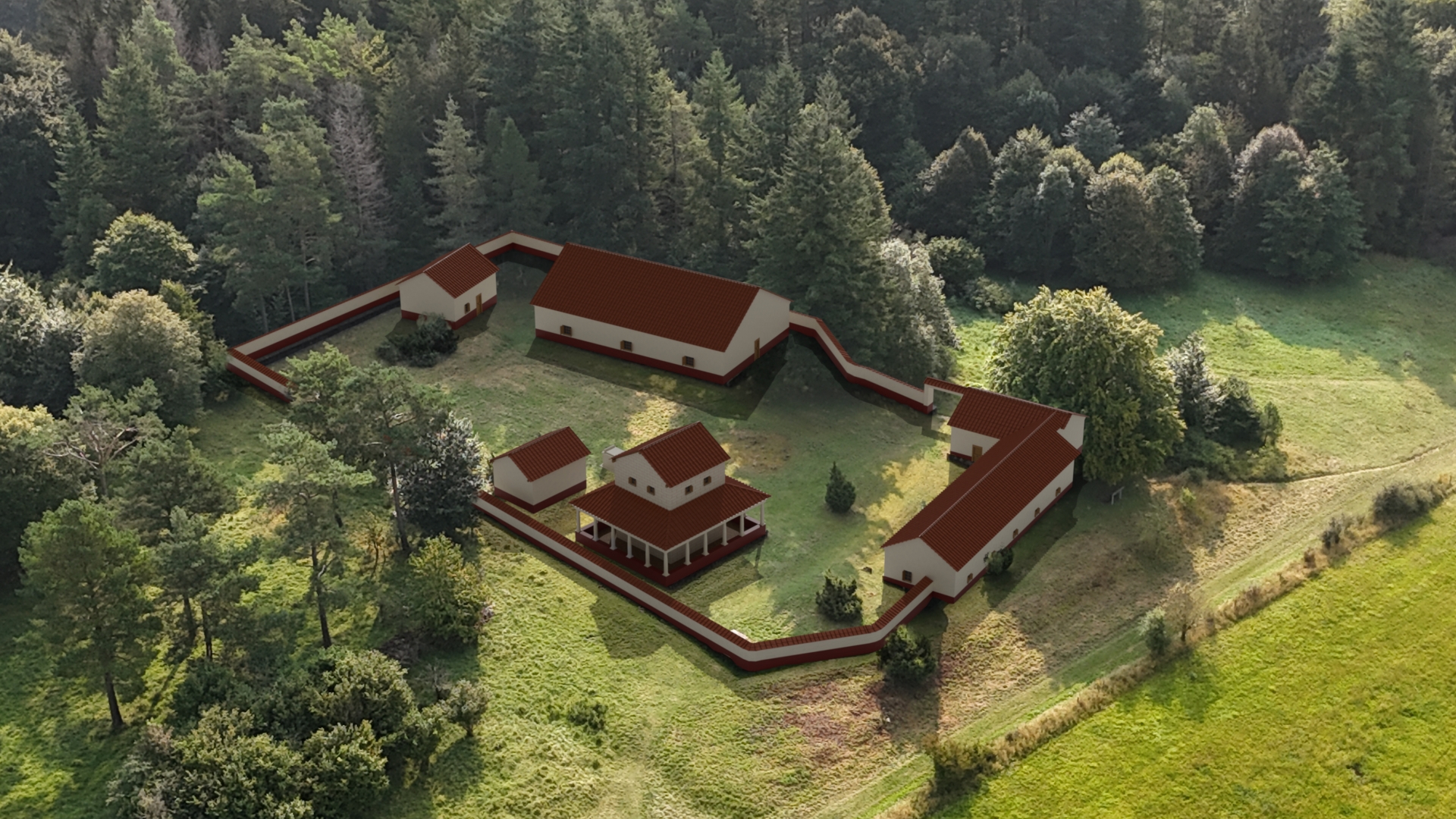 Luftbild des Juddekirchhofs mit einzelnen Gebäuden in der Nähe der Ortsgemeinde Pelm