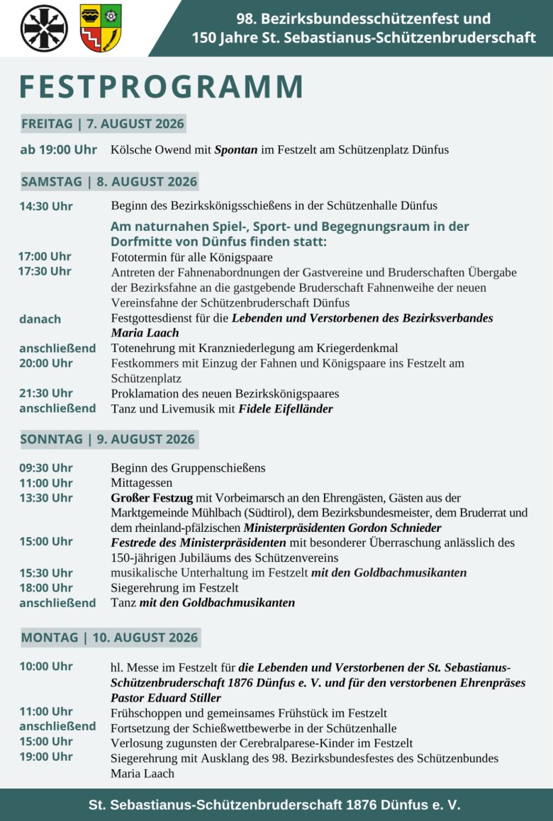 Festprogramm des 98. Bezirksbundesschützenfestes Festprogramm des 98. Bezirksbundesschützenfestes