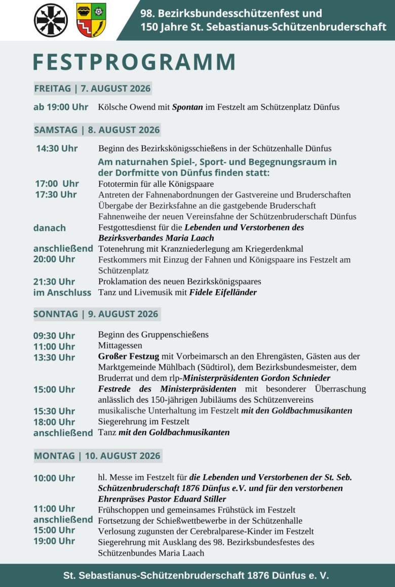 Festprogramm des 98. Bezirksbundesschützenfestes