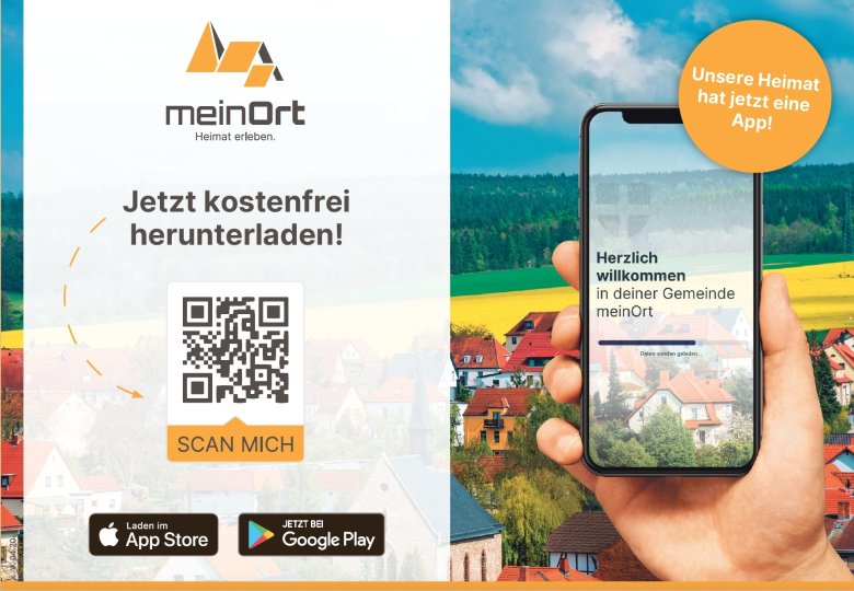 Landschaft mit Handy und meinOrt App Logo