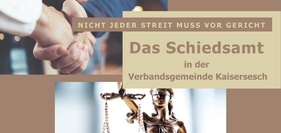 Collage Justitia und zwei Menschen beim Hände geben