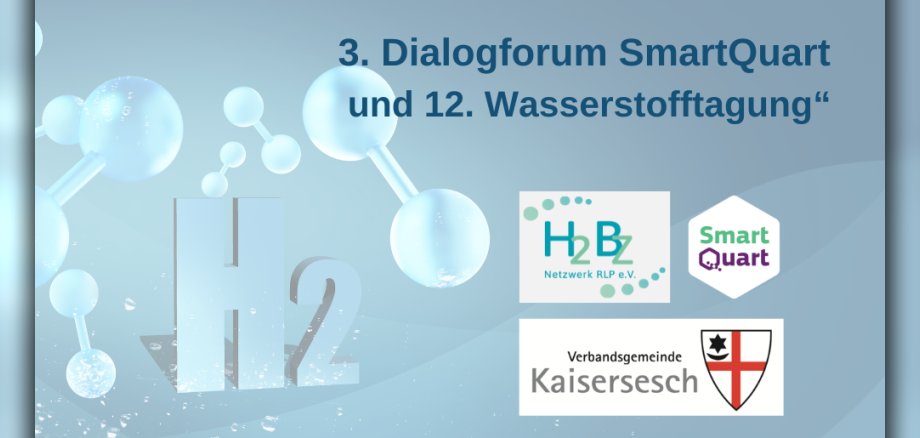 Wasserstoffzeichen mit Hinweis auf das Dialogforum Wasserstoff- und Brennstoffzellentechnologie