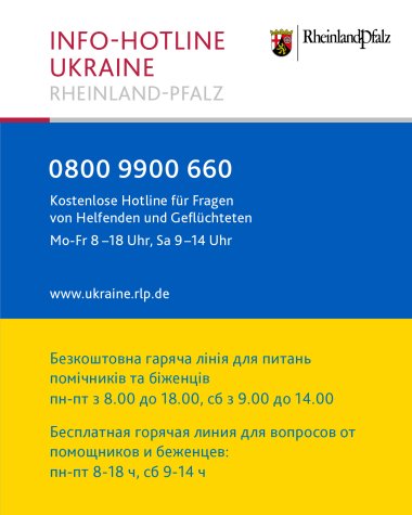 Hinweis auf Info-Hotline Ukraine